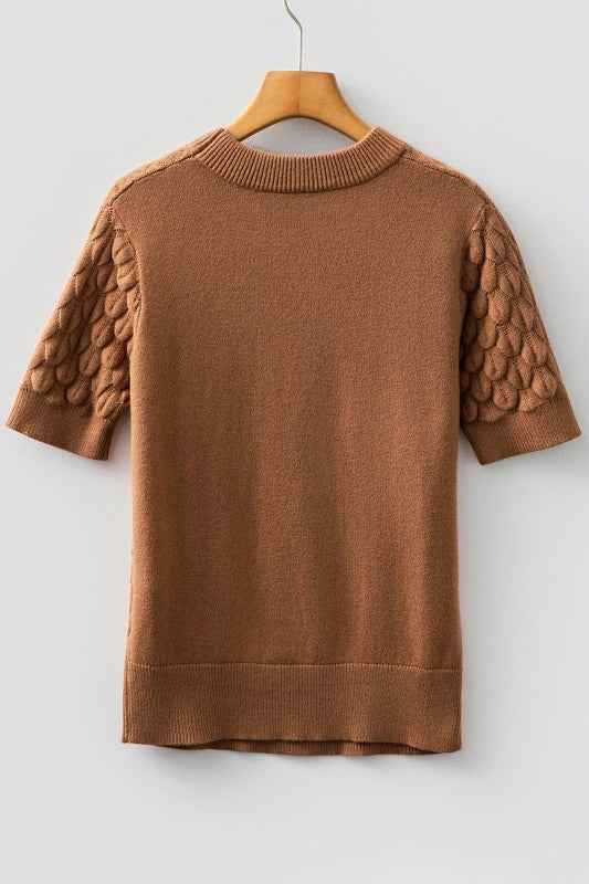 Fish Scale Textured Knit Short Sleeve Sweater 648dce36-e166-47a3-93f9-421490e33eab