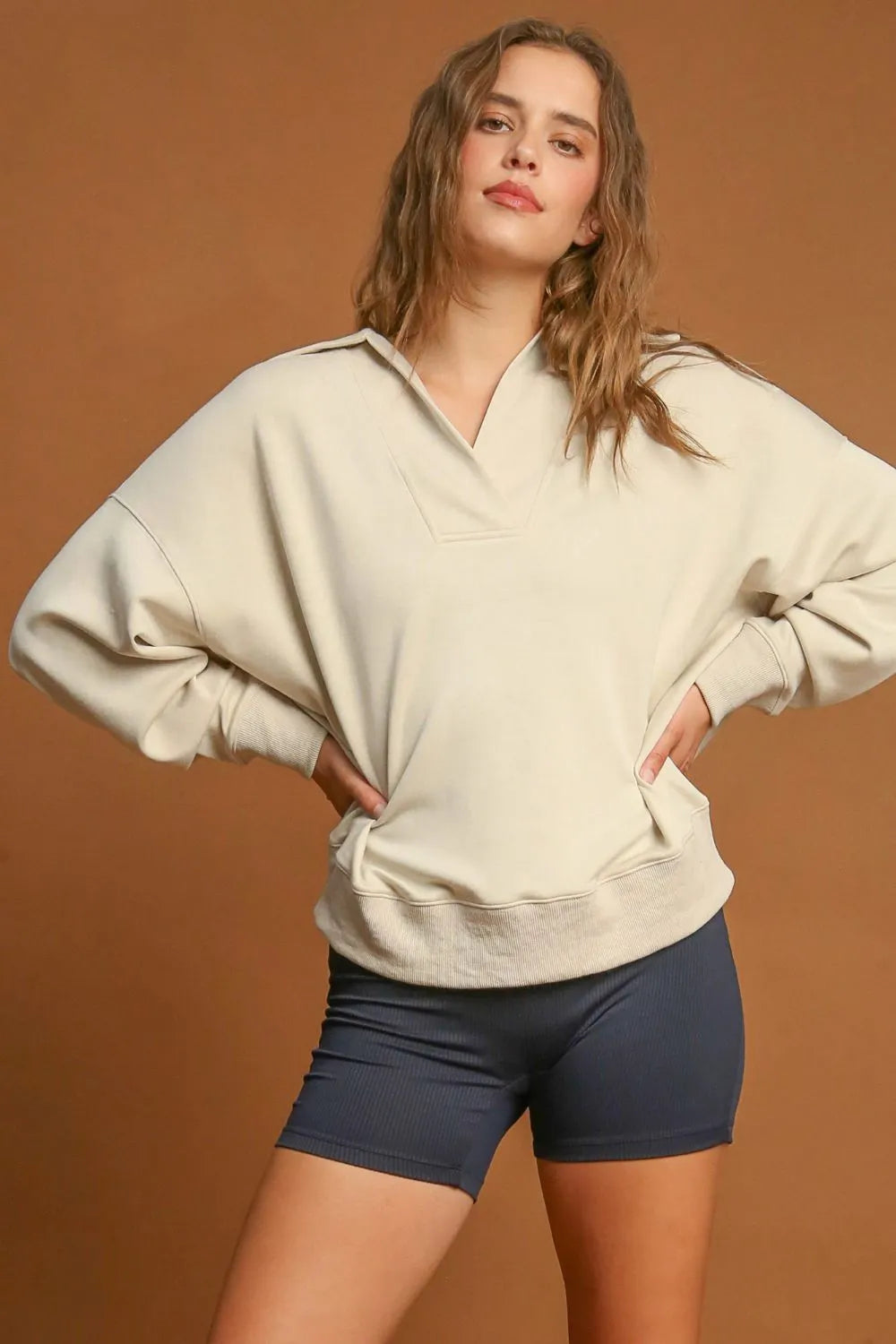 Umgee Johnny Collar Dropped Shoulder Sweatshirt 648e6aa0-38e8-4442-9190-9efbf0448214-Max