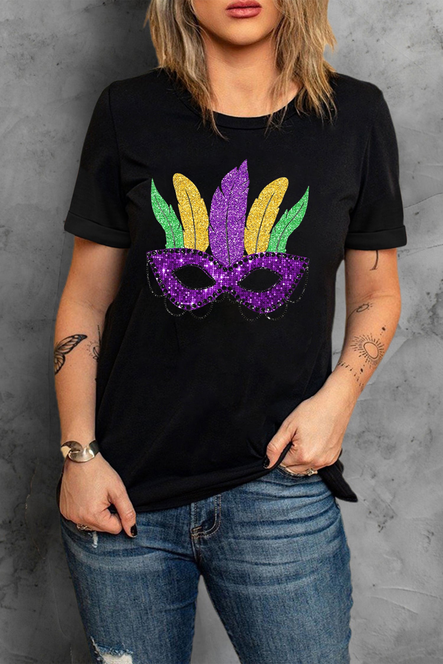 Black Glitter Mardi Gras Mask Graphic T Shirt 64966ae273382528