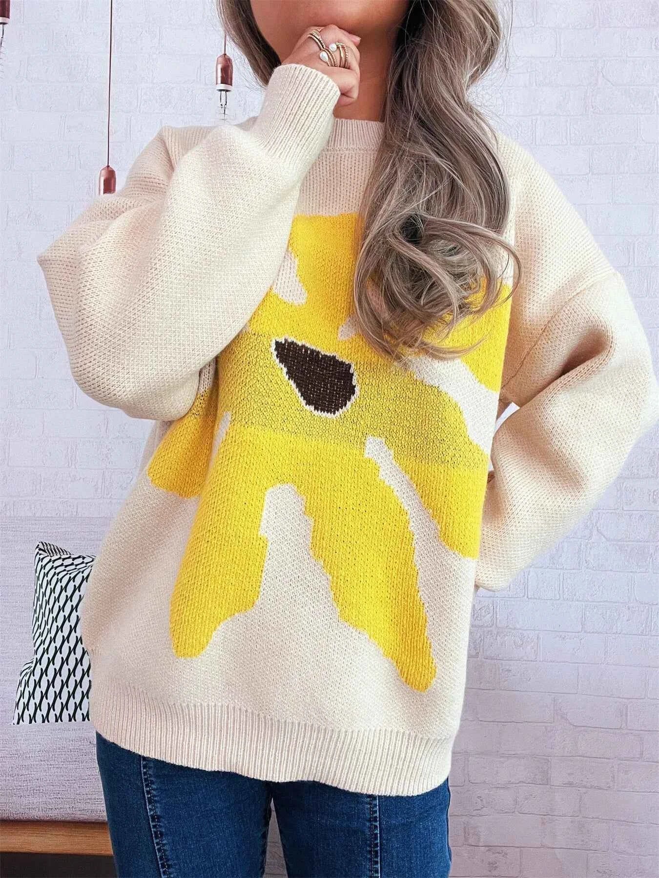 Flower Dropped Shoulder Sweater 649991dad7fb485886b003fd6957ac5e-Max-Origin