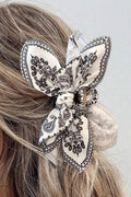 Black Paisley Floral Print Bow Knot Hair Clip Black ONE SIZE 100%Polyester 649a14898cd20cc1