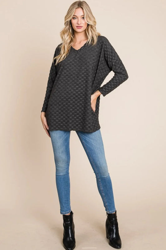 Checkered Long Sleeve V-Neck T-Shirt - Made in USA 649d11fa-13f8-4baa-9dfd-c3da562906dc-Max