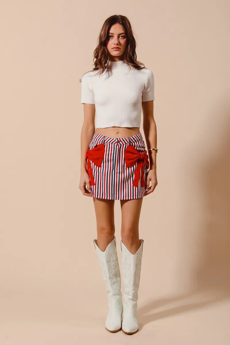SO ME Contrast Bow Knot Pocket Fourth Of July Denim Skirt 649e8321e85d49dfa5b11fa088aadefc-Max-Origin