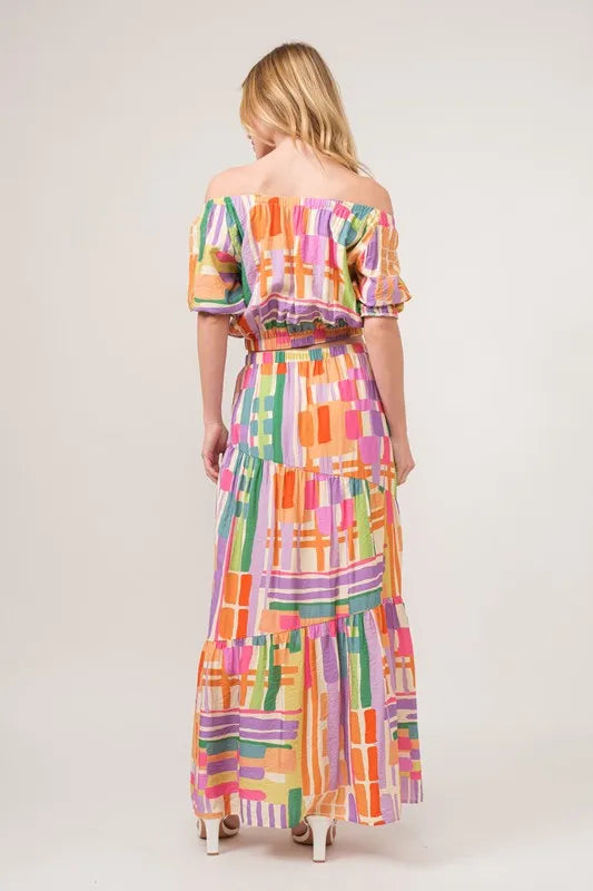 Puff Sleeve Geo Printed Smocked Crop Top - Tiered Ruffled 649ed80cbb974c6c8a8a692c0ac8ab1e-Max-Origin