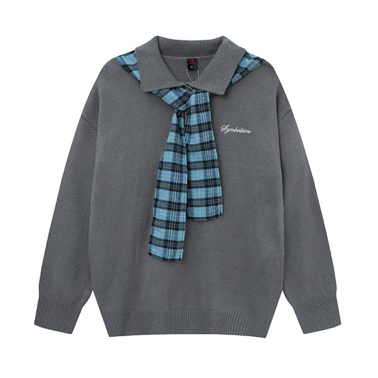 Shawl-Collar Striped Knit Sweater