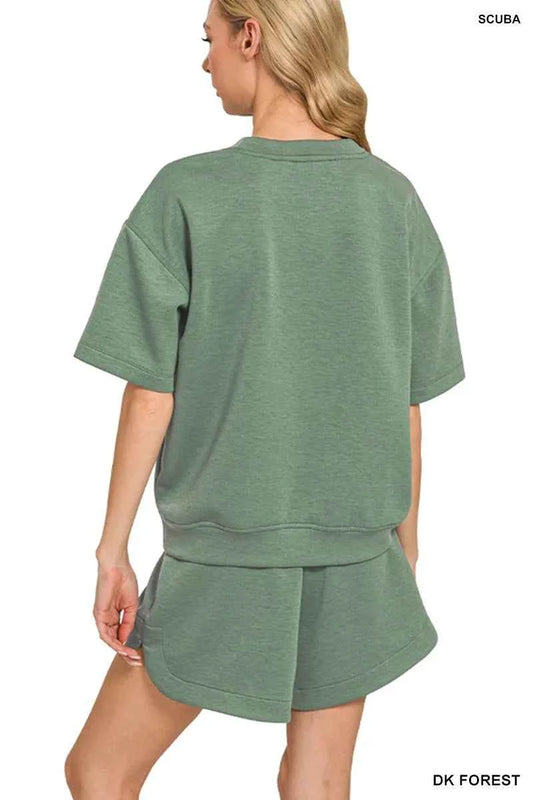 Zenana Scuba Short Sleeve Top & Shorts Set 64a941214c3244d6bdb3f8be0aae4984-Max-Origin