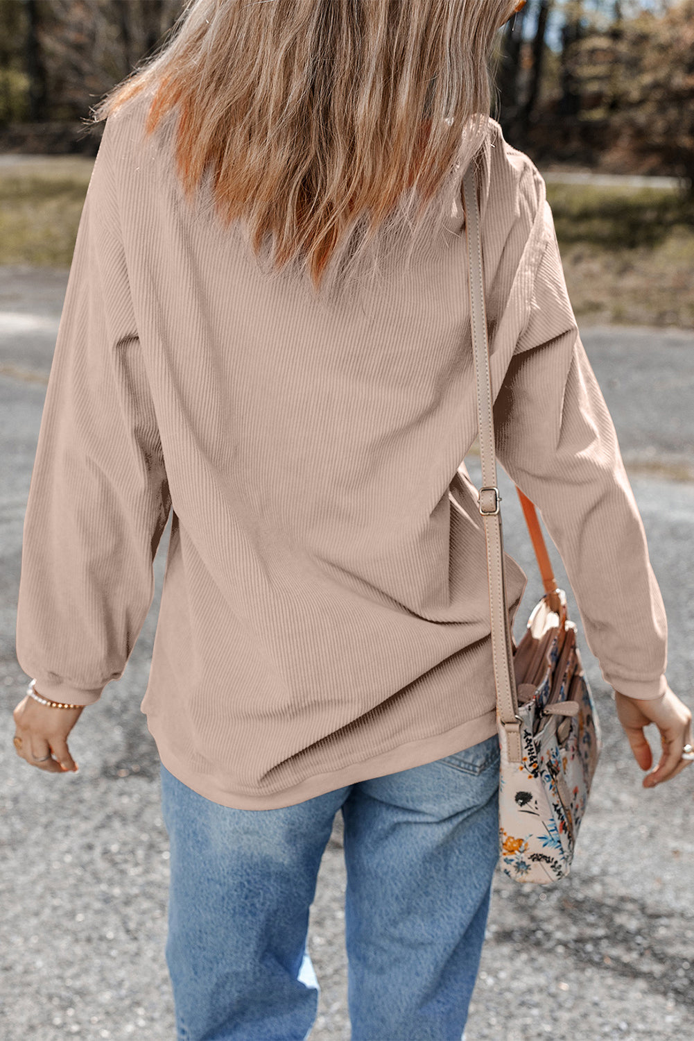 Apricot Twisted Ribbed Texture Checkered GOBBLE Bow Heat Transfer Printing Sweatshirt 64afb2a14be1c2dd