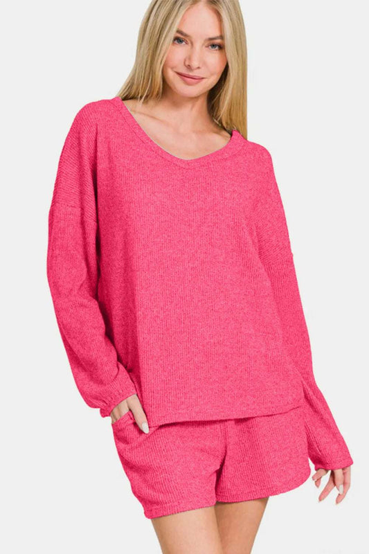 V-Neck Long Sleeve Ribbed Top and Shorts Set 64b0e369-b574-492a-85a6-da1634bb09cc-Max-webp_3