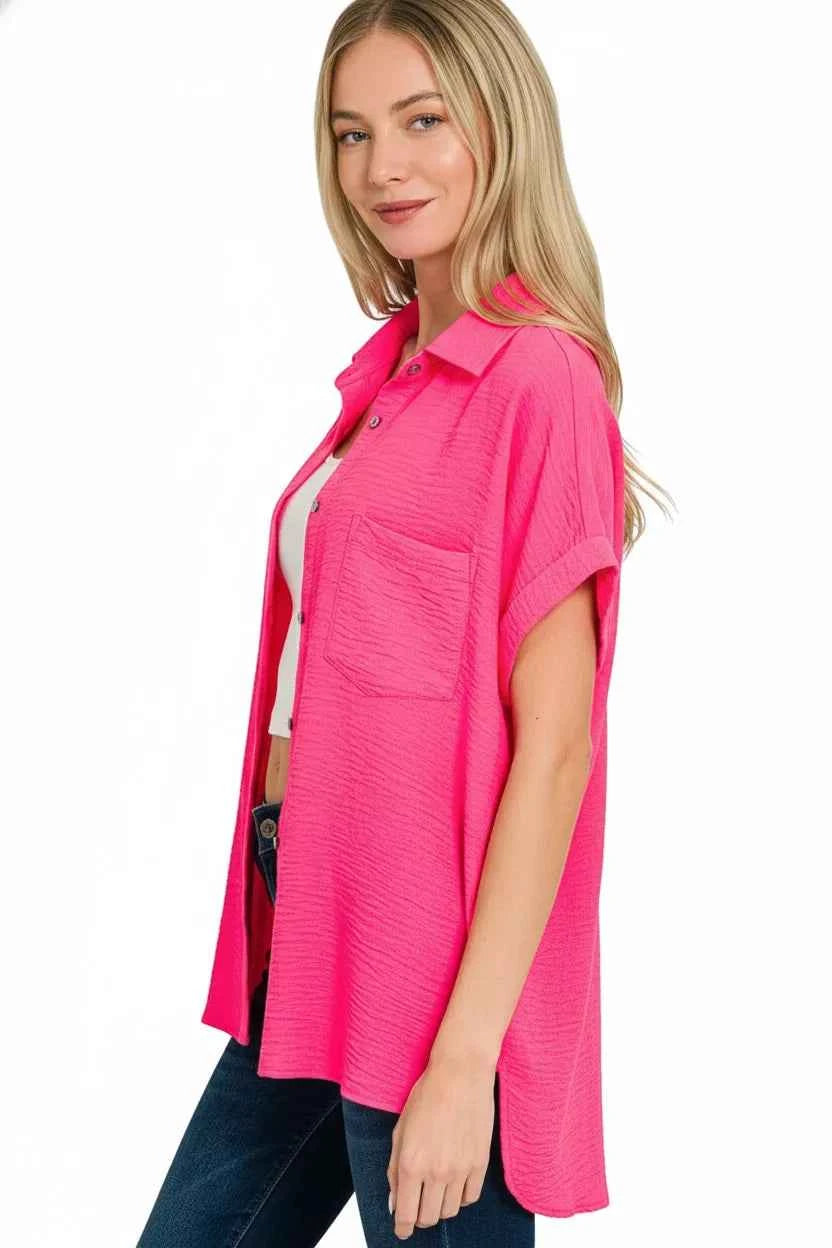 Zenana Woven Airflow Button Down Shirt 64b6dc5c-0c64-438a-8f18-745996a702ea-Max-Origin