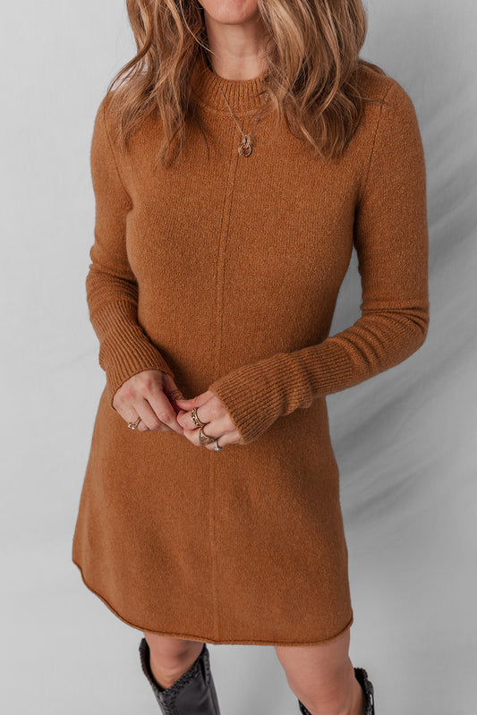 Straw Yellow Ribbed Detail Solid Color Mini Sweater Dress Straw Yellow 52%Viscose+26%Polyester+22%Polyamide 64be8b5a30a21a9e