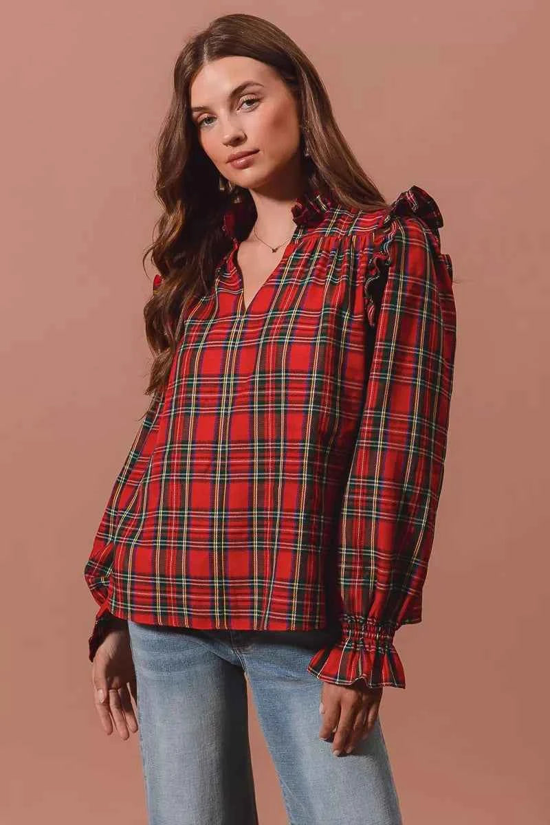 SO ME Christmas Checkered Plaid Smocked Blouse 64bfa84b3ab942b3b18f5678a1fb9378-Max-Origin