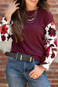 Wild Ginger Classic Floral Sleeve Patchwork Round Neck Blouse Wild Ginger 93%Viscose+7%Elastane 64c136bc300f8008