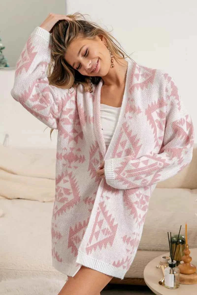 BiBi Aztec Pattern Open Front Cardigan 64c51f2a-c709-4de8-a404-c7424bc725b7-Max-Origin