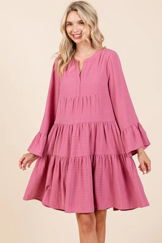 Mittoshop Tiered Notched Flare Sleeve Dress 64c745ce-d050-49b5-867e-4685a00544b2-Max