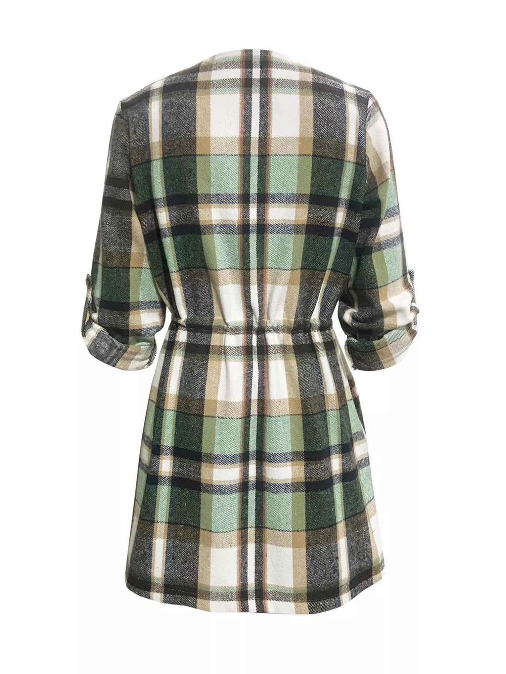 Oversized Drawstring Plaid Button Front Shirt 64cb01a0-6e48-4e6c-8c2a-005c6e26c499-Max-Origin