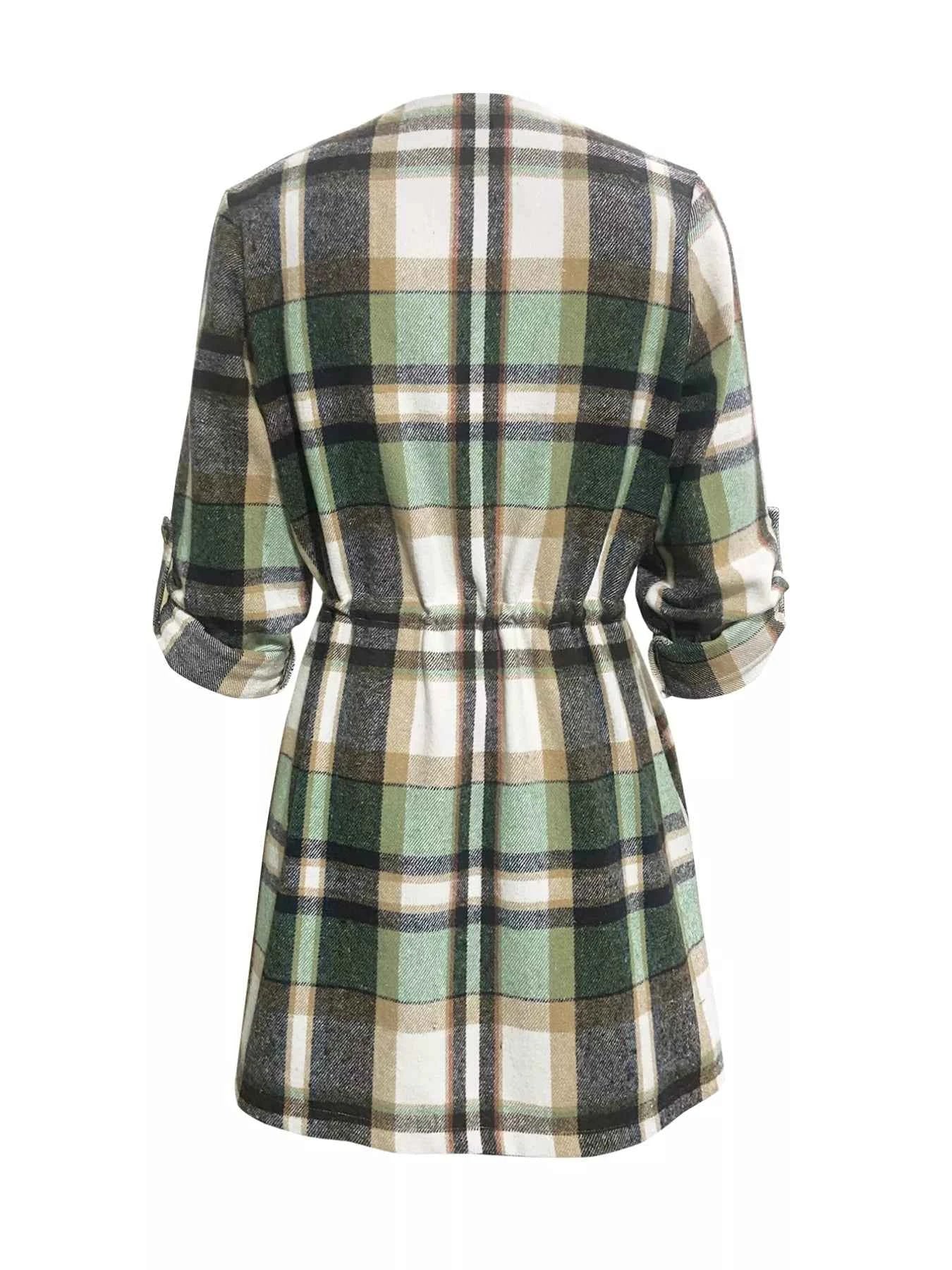Oversized Drawstring Plaid Button Front Shirt 64cb01a0-6e48-4e6c-8c2a-005c6e26c499-Max-Origin