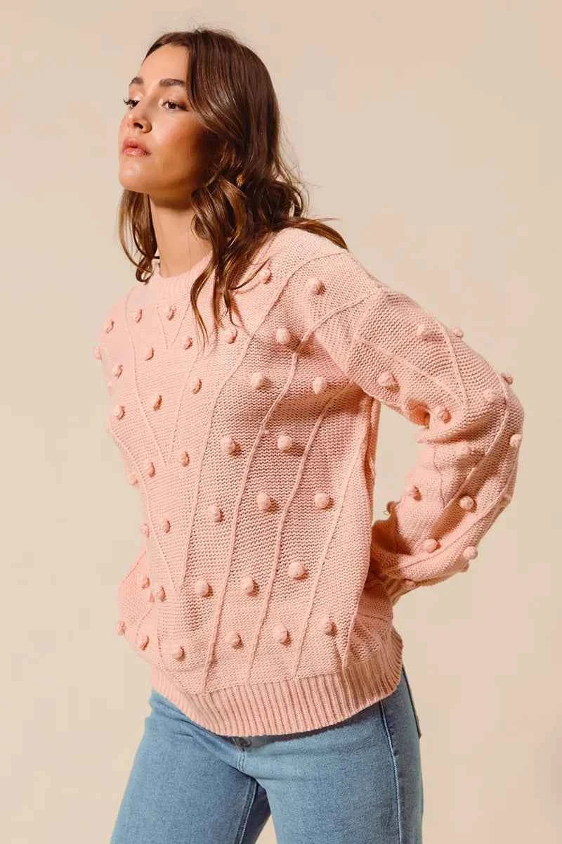 SO ME Pom Pom Textured Knit Sweater Top 64d13c3eb29246dd95074b283d2f9b3c-Max-Origin