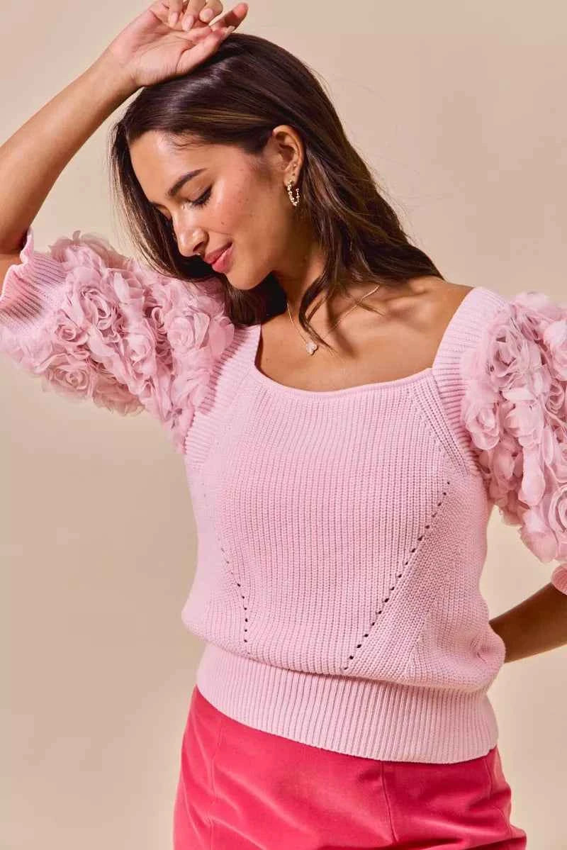 SO ME Rosette Sleeves Square Neck Sweater Knit Top 64d797f4-c5be-4849-a288-16542ec3f53e-Max-Origin