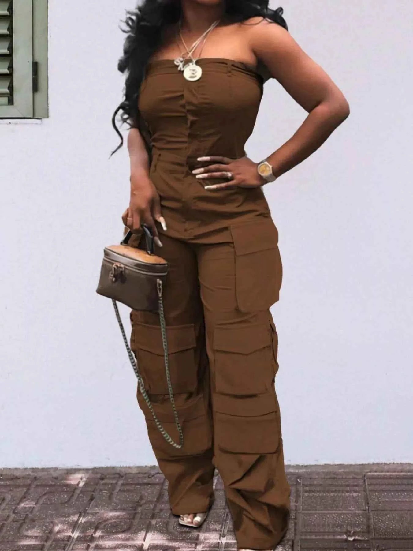 Tube Snap Down Cargo Jumpsuit Dark Brown 64e1e032-eaed-474b-a603-67f9f9a80694-Max-Origin