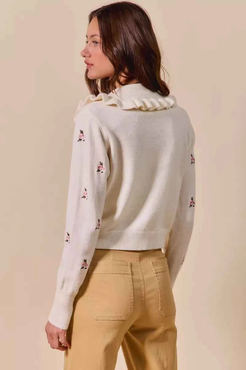 SO ME Collared Floral Embroidered Button Down Sweater Cardigan 64e2b4b5503842d1973cc2f535b82d9a-Max-Origin