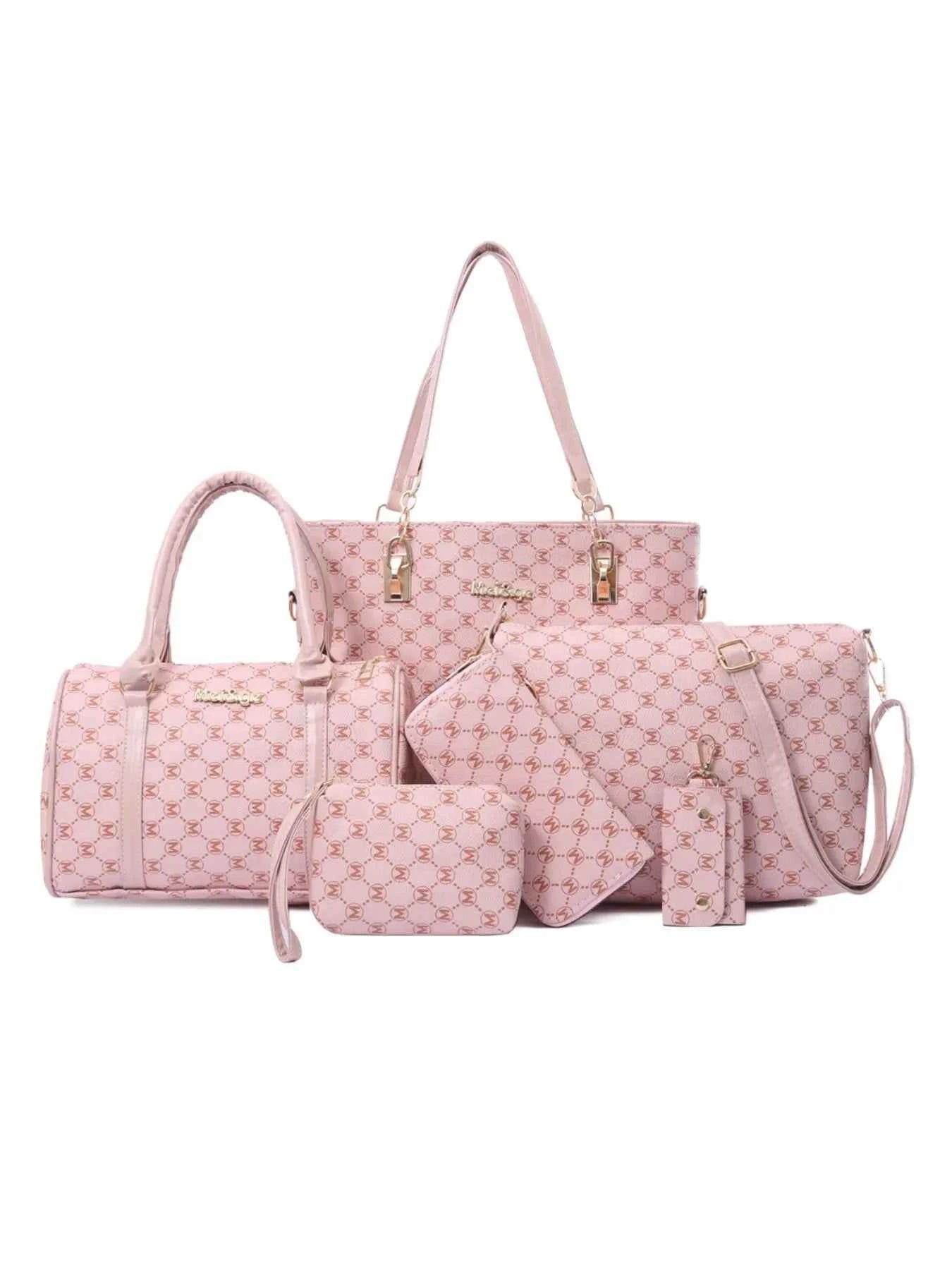 Diamond Pattern 6-Piece Bag Set Pink onesize 64e77582-cbda-4b82-bffe-e02f252baddb-Max-Origin