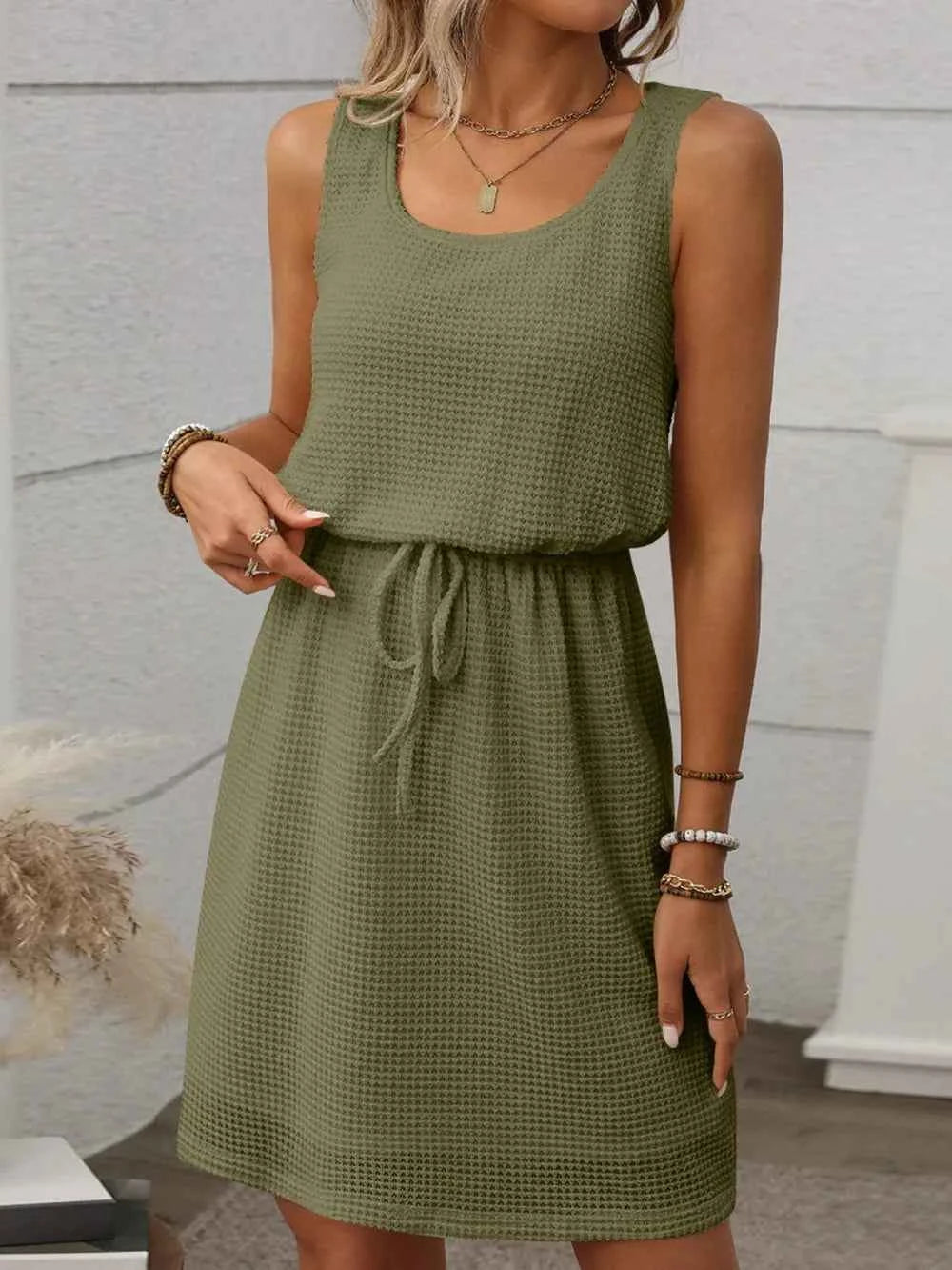 Waffle-Knit Drawstring Mini Tank Dress 64eb7e03-3595-4ee9-8a40-ddd07eccf1a3-Max