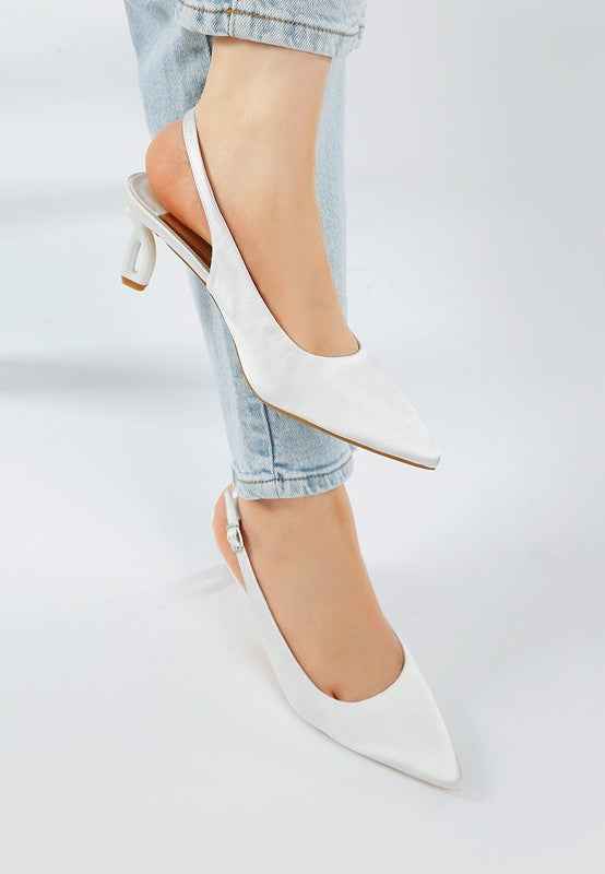 Vinca Satin Pointed Toe Slingbacks White 64ed1059-2d75-4dd2-a1d7-fe0137e77ec1