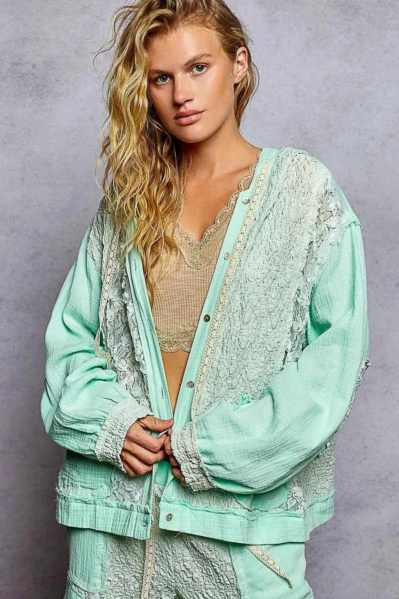 POL Exposed Seam Button Down Hooded Jacket with Lace Detail 64ed6267-82a1-4f7f-bffa-55739d0d4a6e-Max-Origin