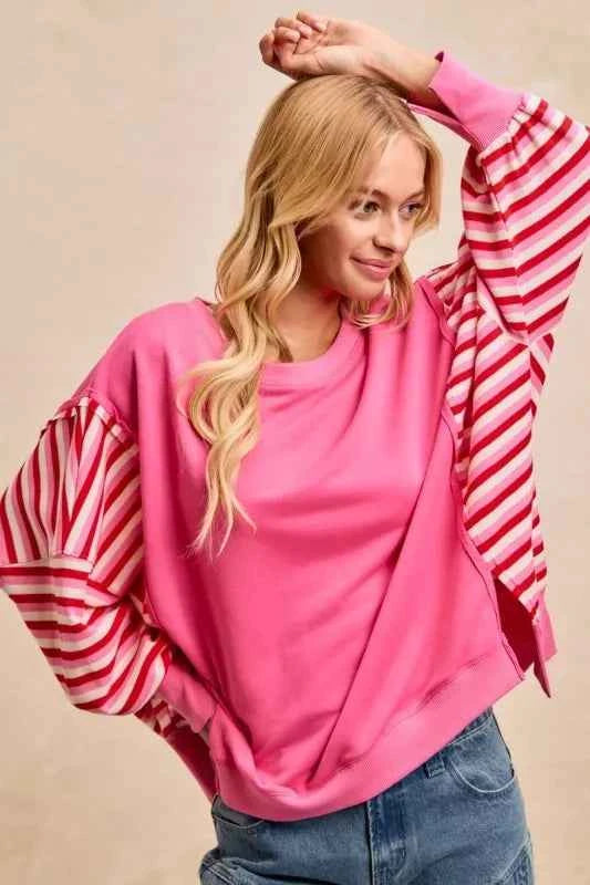 BiBi French Terry Stripe Combo Sweatshirt with Open Seam 64ef48036f5c495aa27d4c82329dfa34-Max-Origin