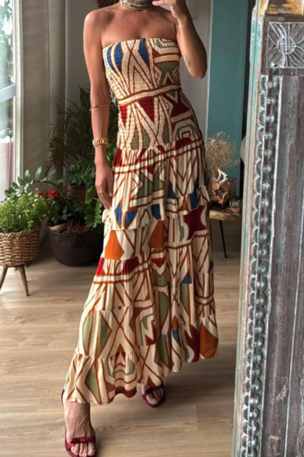 Smocked Printed Tube Dress Multicolor 64f363a4-ef50-4c79-b7ef-1cf6a18563cf-Max-Origin