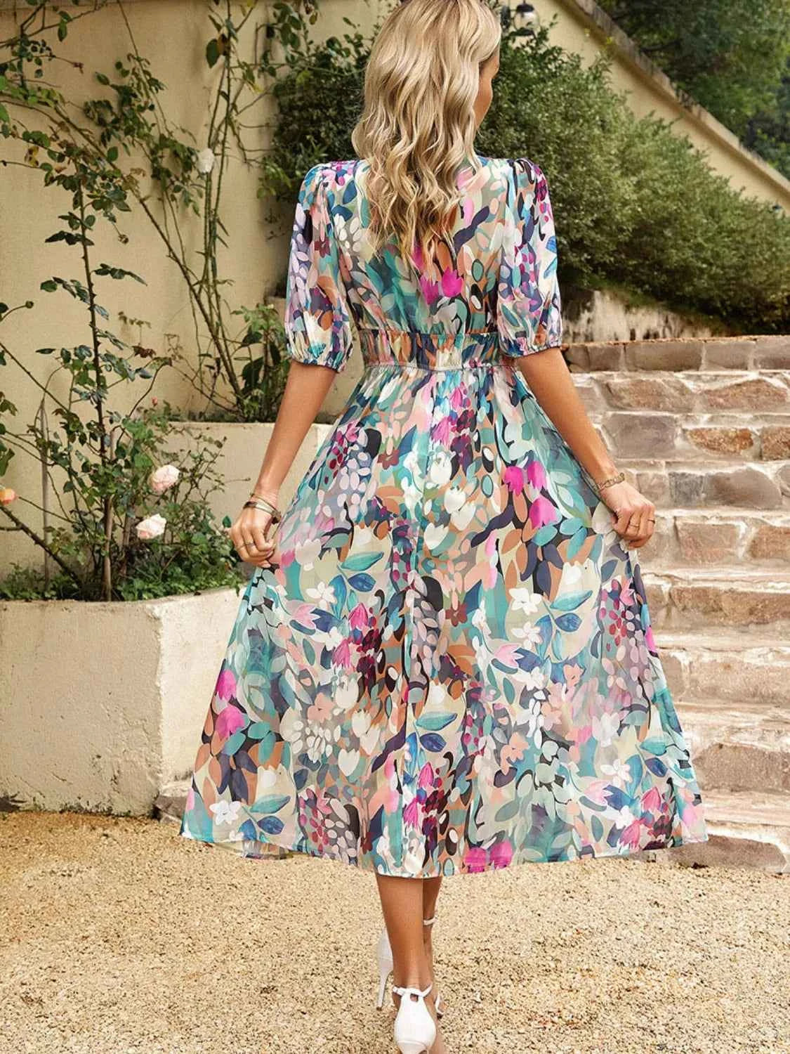 Printed Puff Sleeve Midi Dress 64f490a3-6702-424a-8689-2acec2cb3f3a-Max-Origin