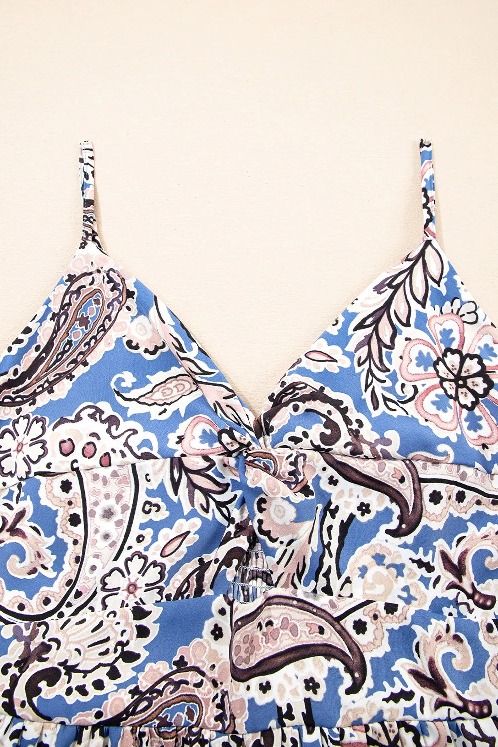 Paisley Print Twist Detail Smocked Back Spaghetti Straps Dress 64fdc4dd-e0f8-4f12-a44b-7763db6da6fd-Max-Origin
