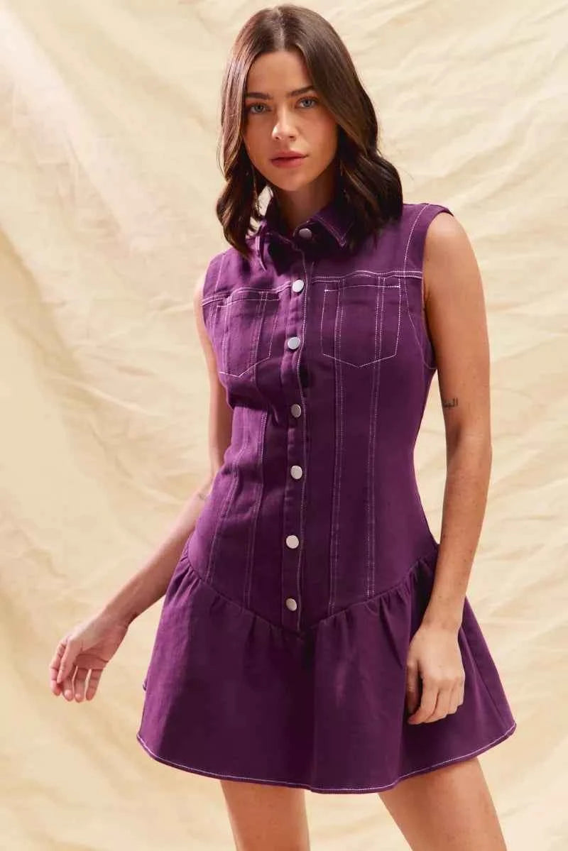 SO ME Button Down Sleeveless Collared Game Day Mini Dress 6507e4bc40274c7b80a8fee3ea8d09ac-Max-Origin