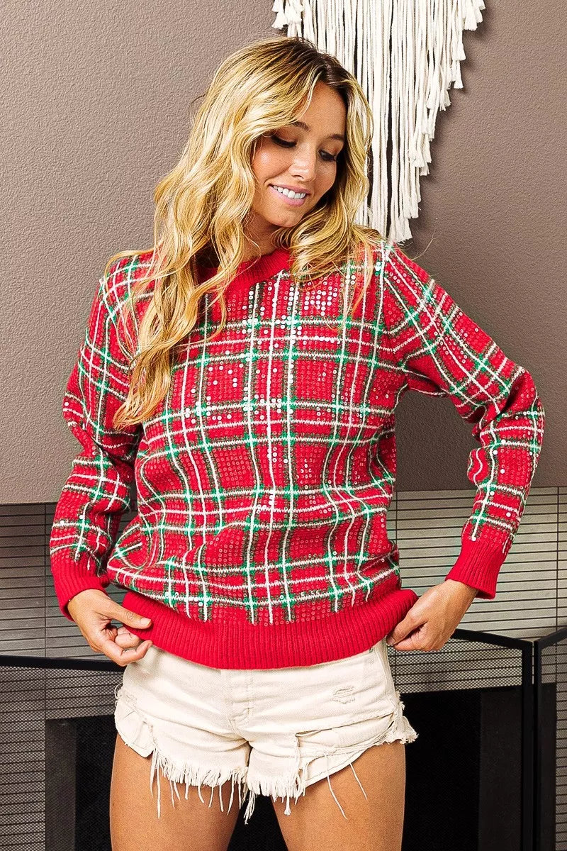 BiBi Clear Sequin Plaid Sweater 6508ca662050466db6b86044449eac56-Max-Origin