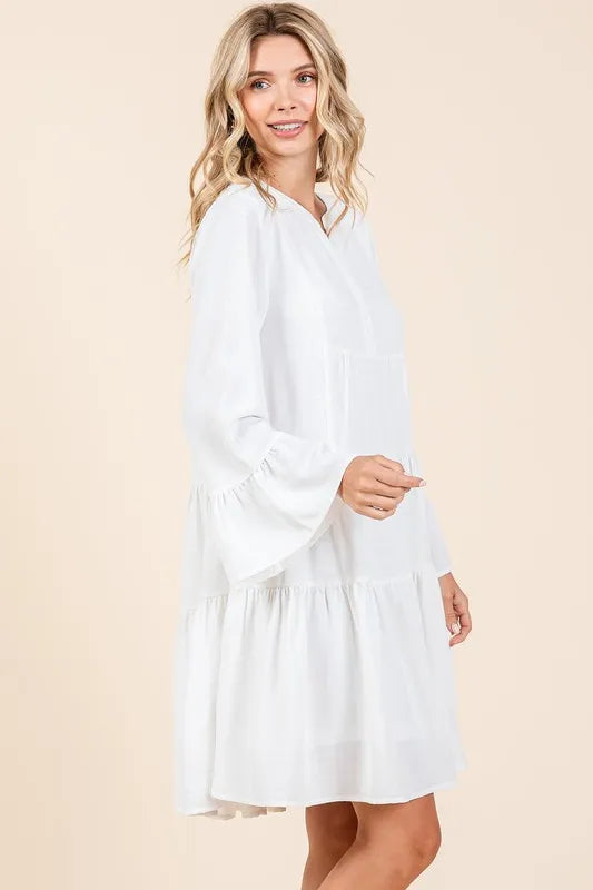 Mittoshop Tiered Notched Flare Sleeve Dress 650945f3-99e3-462d-93b1-475086a95997-Max