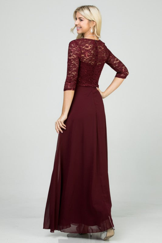 A-Line Lace Evening Dress – 3/4 Sleeve Rhinestone Waist Gown for Women 650b82f1-4881-488c-9915-72bd78fdb57e