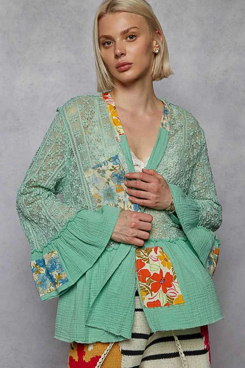 POL Lace Ruffled Hem Open Front Cardigan MINT GREEN 650e41be-b144-4509-8977-3d108ea774d1-Max-Origin