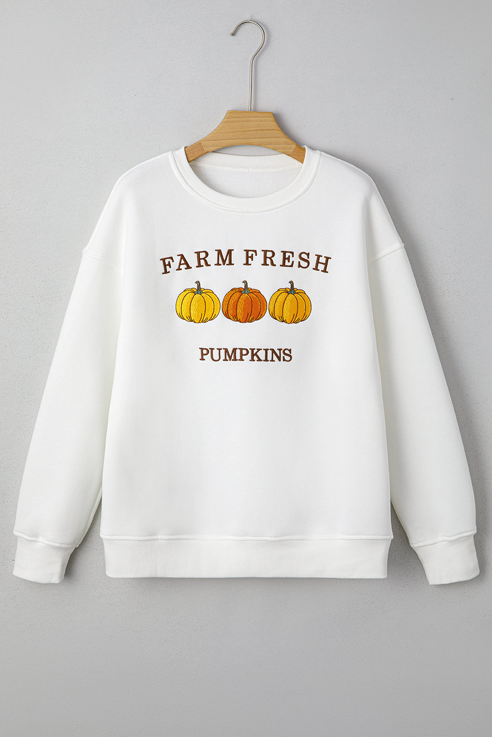 White FARM FRESH PUMPKINS Embroidered Festival Sweatshirt 6514af64286af022