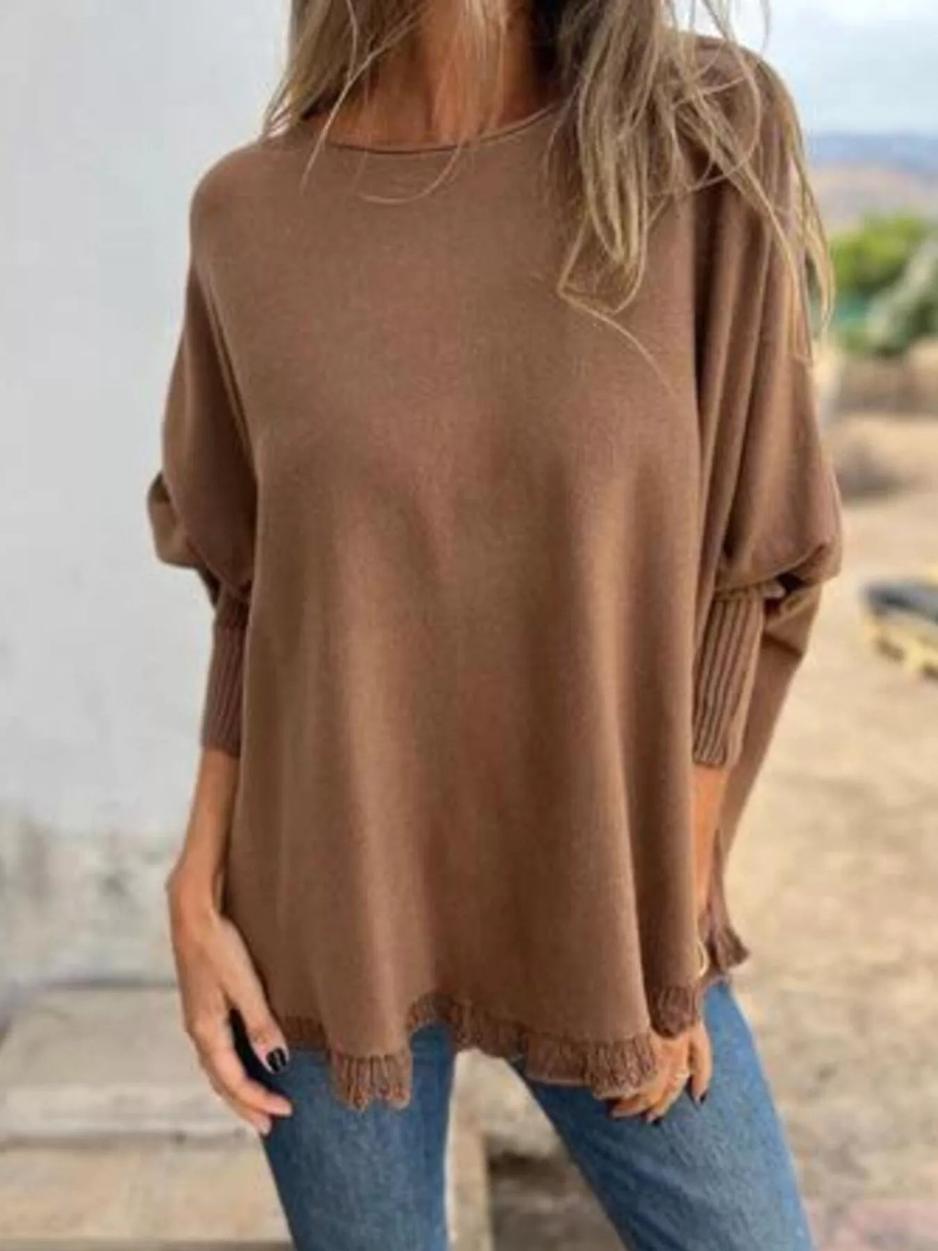 Full Size Round Neck Long Sleeve Knit Top with Lace Trim Plus Size Brown 65152755-eb7a-402d-9499-073c2f83bc27-Max-Origin