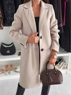 Lapel Collar Long Sleeve Coat Khaki 65176bf3-79fe-402b-bbd7-92366a092324-Max-Origin