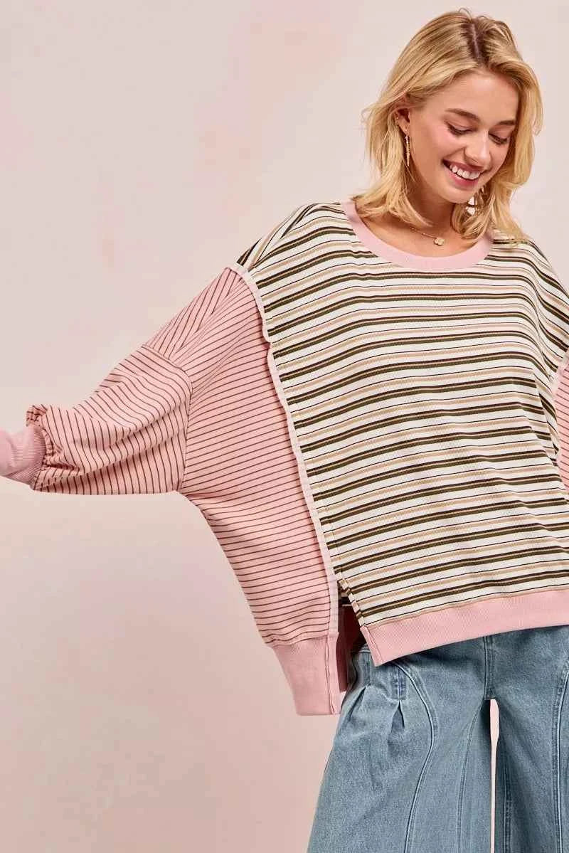 BiBi Stripe Mixed Top With Cut Edge And Reverse Outseam 6520e01db86d4356b4b24fdbfe5eb7db-Max-Origin
