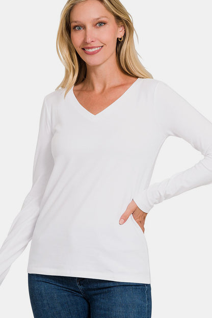 Zenana Full Size V-Neck Long Sleeve T-Shirt