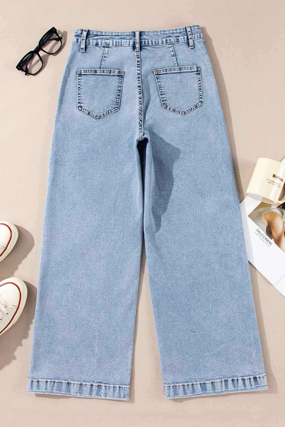Sky Blue Chic Patch Pocket Straight Leg Loose Jeans 65243ca386cbe48c