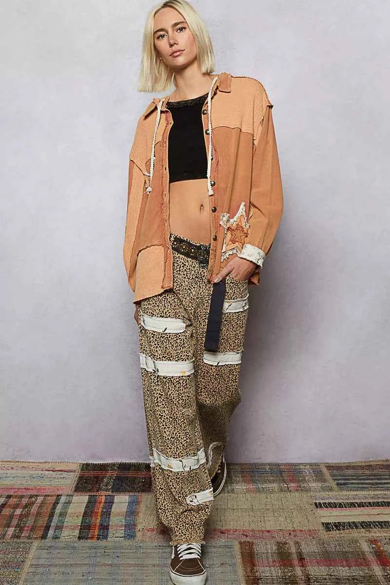 POL Button Down Hooded Jacket with with Star Patch Pattern 652ee848-4f98-4219-9886-09184294d6d7-Max-Origin