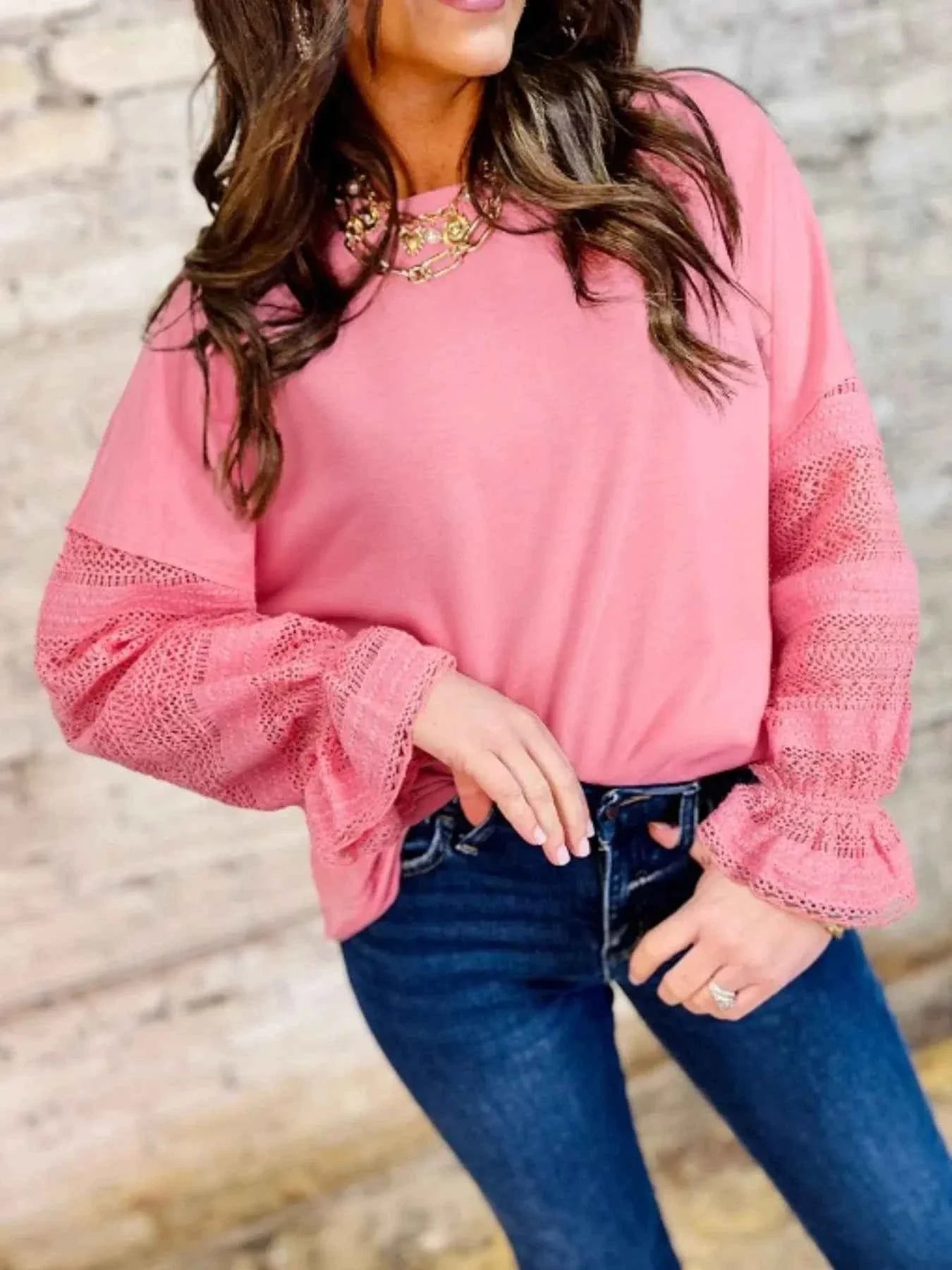 Lace Detail Flounce Sleeve Sweatshirt 653533e7-959c-47f3-bb09-a89cdf623087-Max-Origin