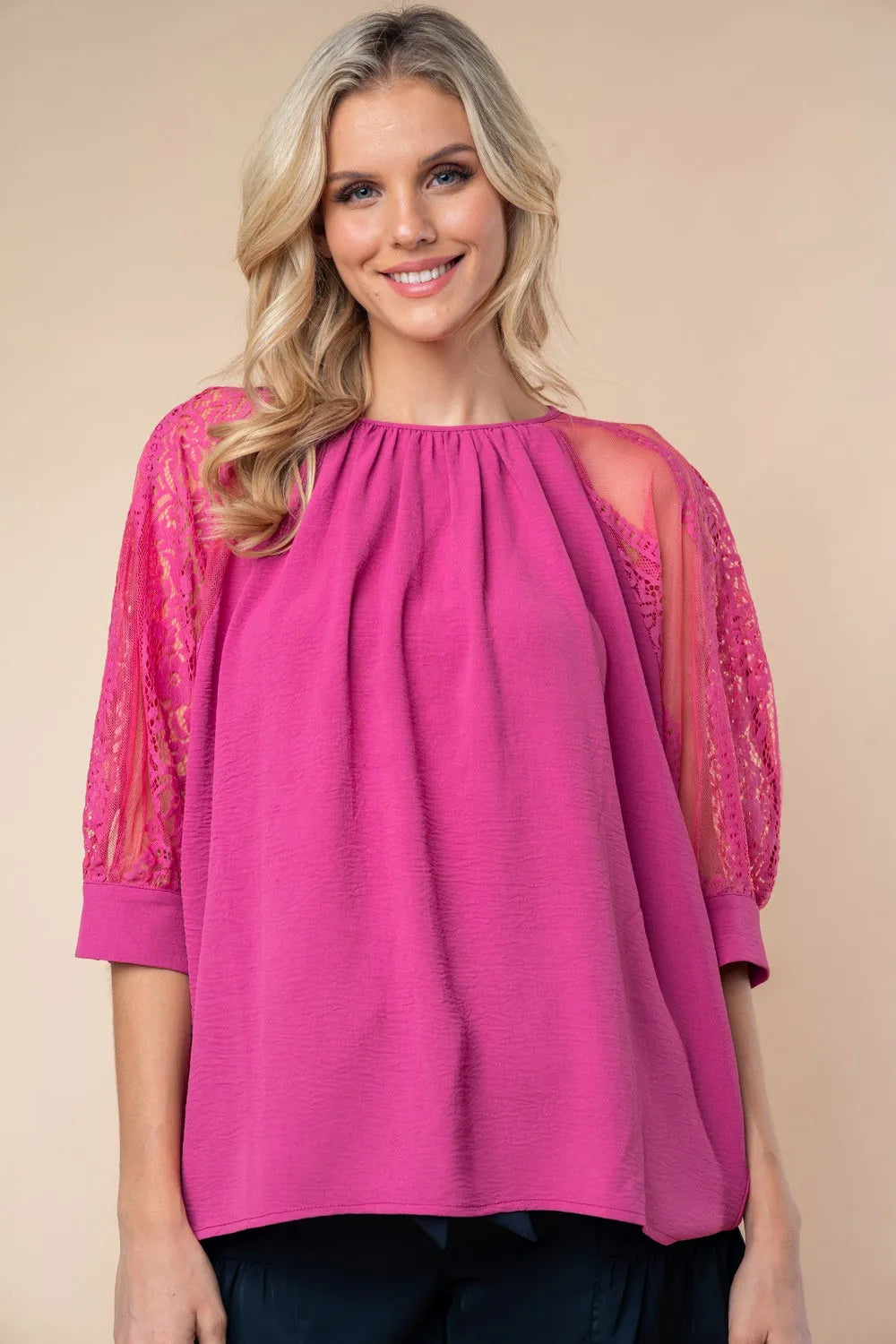 White Birch Round Neck Lace Half Sleeve Blouse 6539e3c3-b730-4ace-87bf-8304c9c7c5f3-Max