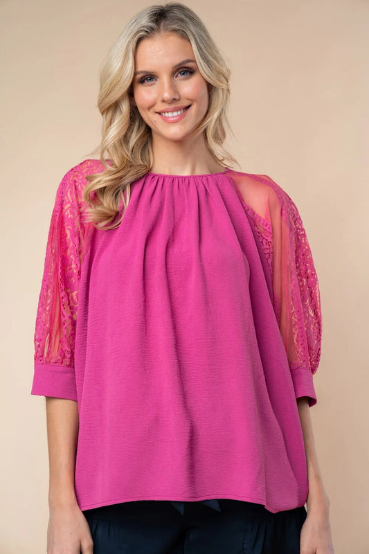 White Birch Round Neck Lace Half Sleeve Blouse 6539e3c3-b730-4ace-87bf-8304c9c7c5f3-Max