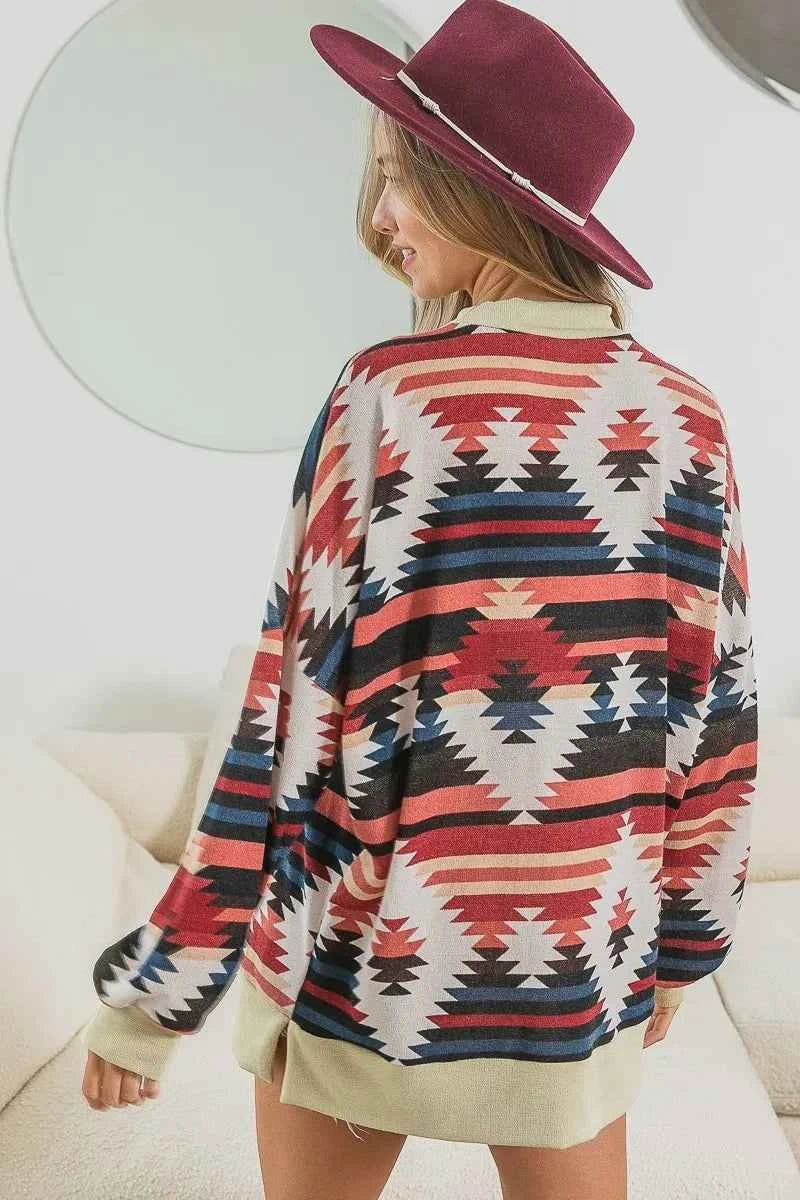 BiBi Aztec Print Mirr Mock Neck Lslv Top 653e0bdd604642bea03ea15c7aa8f781-Max-Origin