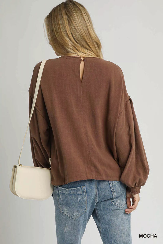 Linen Long Sleeve Top with Drawstring 65473ebe-4bb7-40b1-b382-092936c5a6b1-Max-Origin