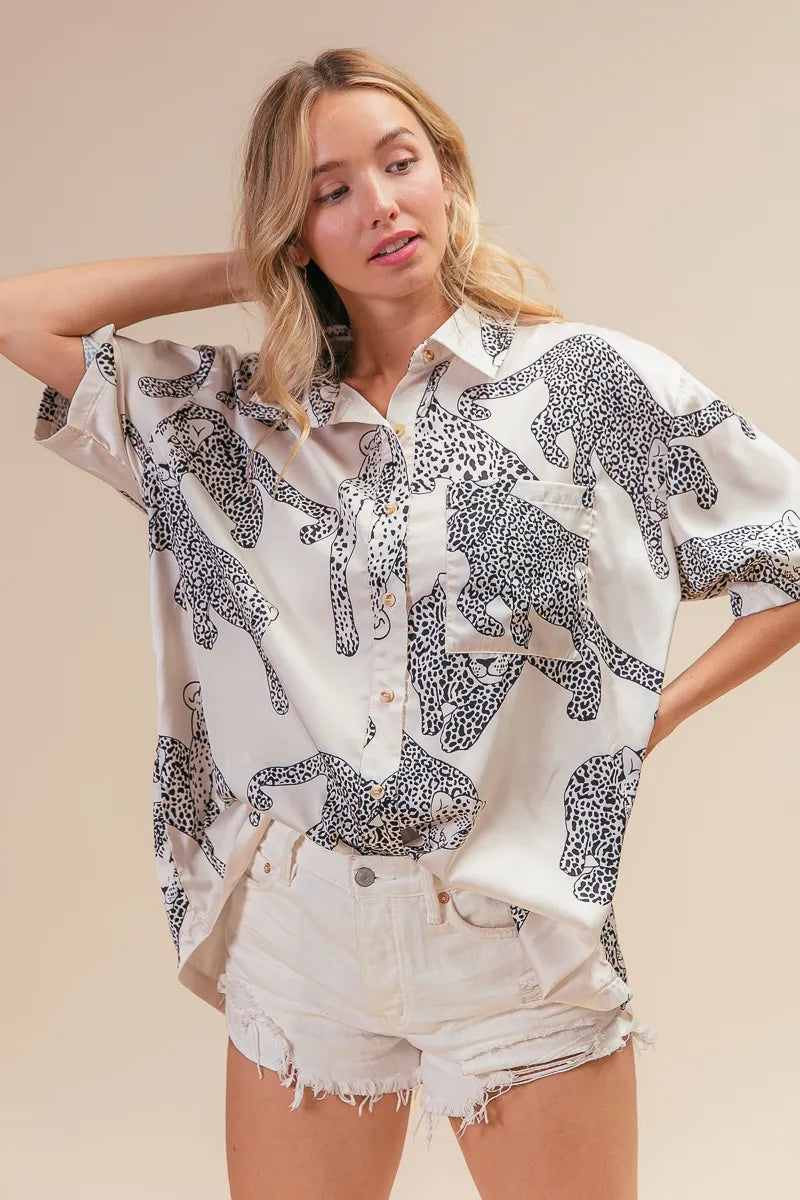 BiBi Leopard Print Short Sleeve Silky Satin Shirt Top 6549b7ae36b84fc2b3a28ec571310d74-Max-Origin